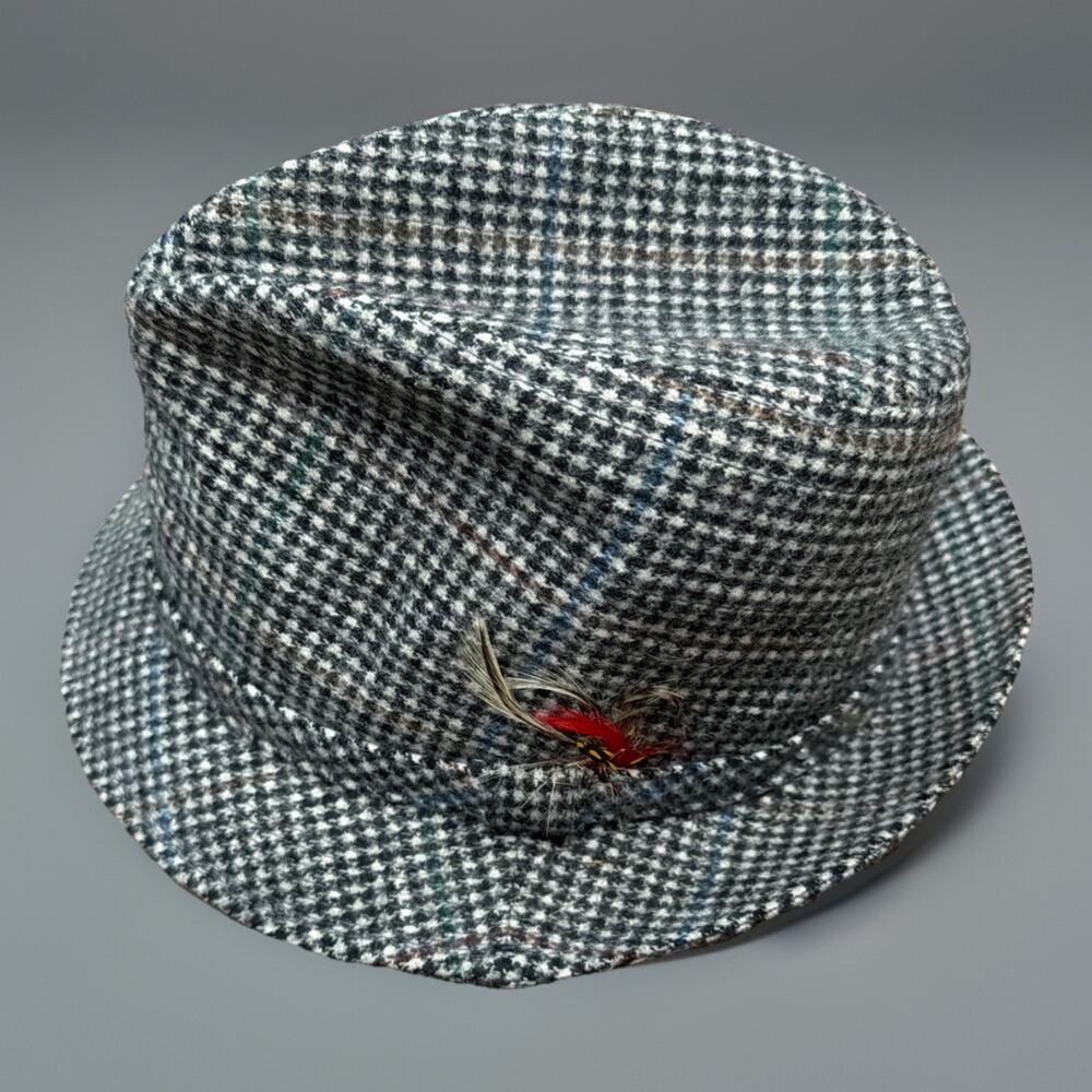 Vintage Dobbs Fifth Avenue New York Fedora Hat Tweed Wool Gray Black Mens 7 1/4